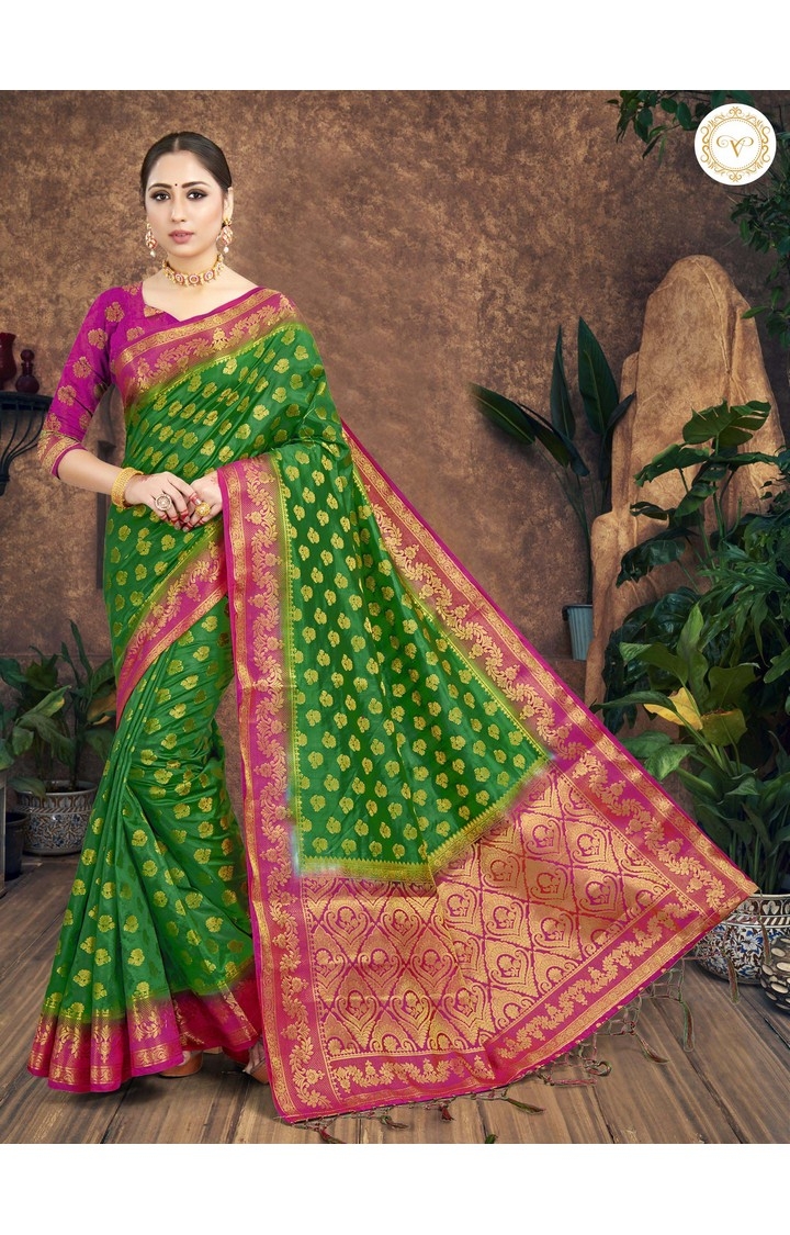 Ethnic Banarasi Green Embroidered Art Silk Woven Zari Festive Saree