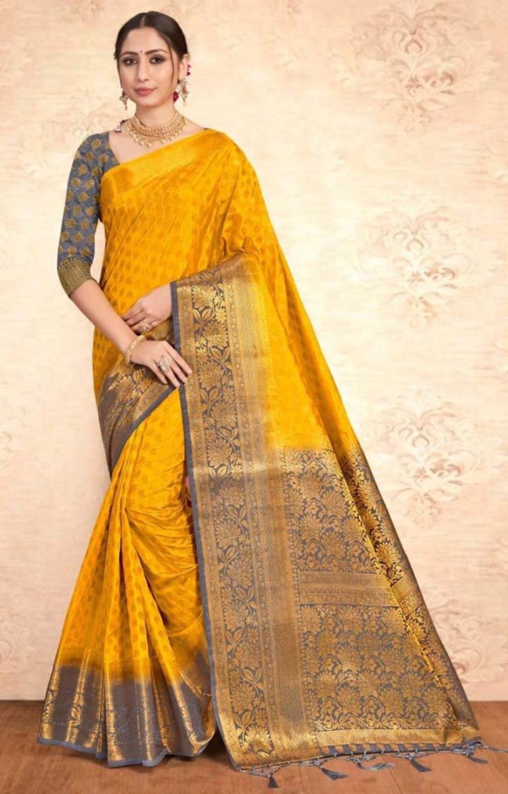Banarasi Yellow Embroidered Art Silk Woven Zari Festive Saree