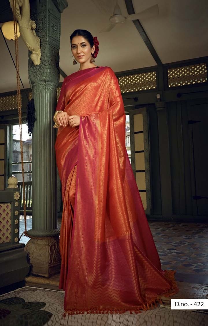 Attractive Red Coloured Festive Wear Printed Woven Pure Silk Saree