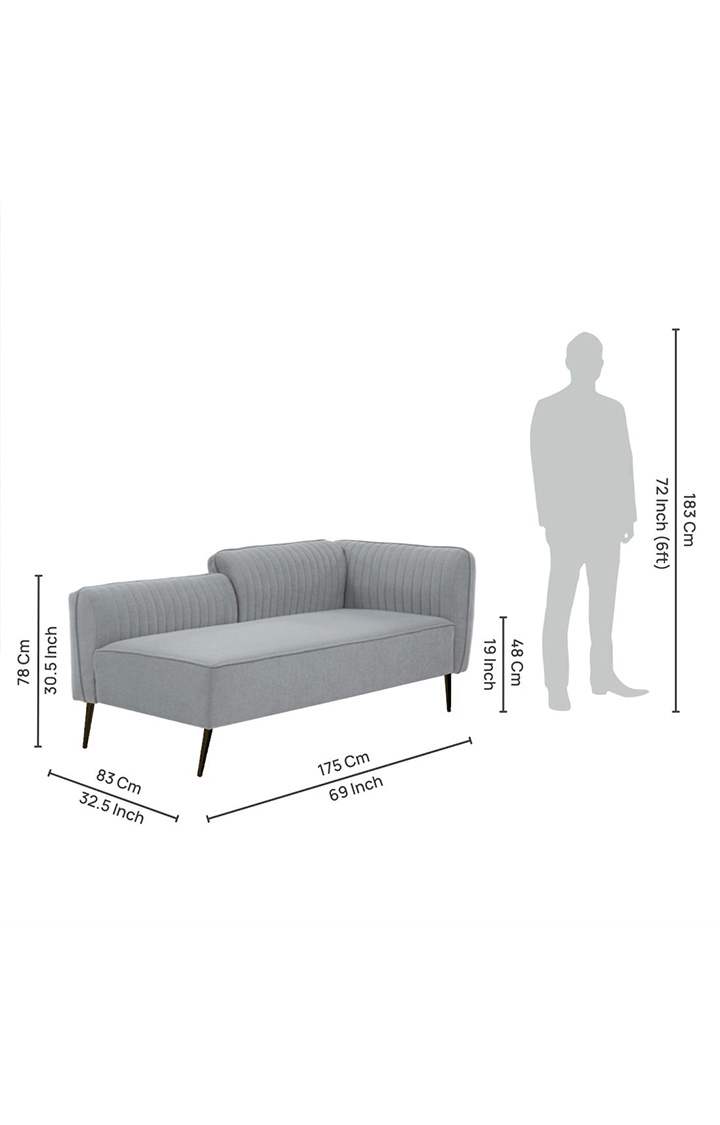 neudot Diva RHS Sofa Chaise Lounger with Black Legs for Living Room|Bedroom|2 Person Sofa|Diwan|Premium Fabric | Solid Wood Frame|2 Seater (Colour : Misty Grey (DIY))