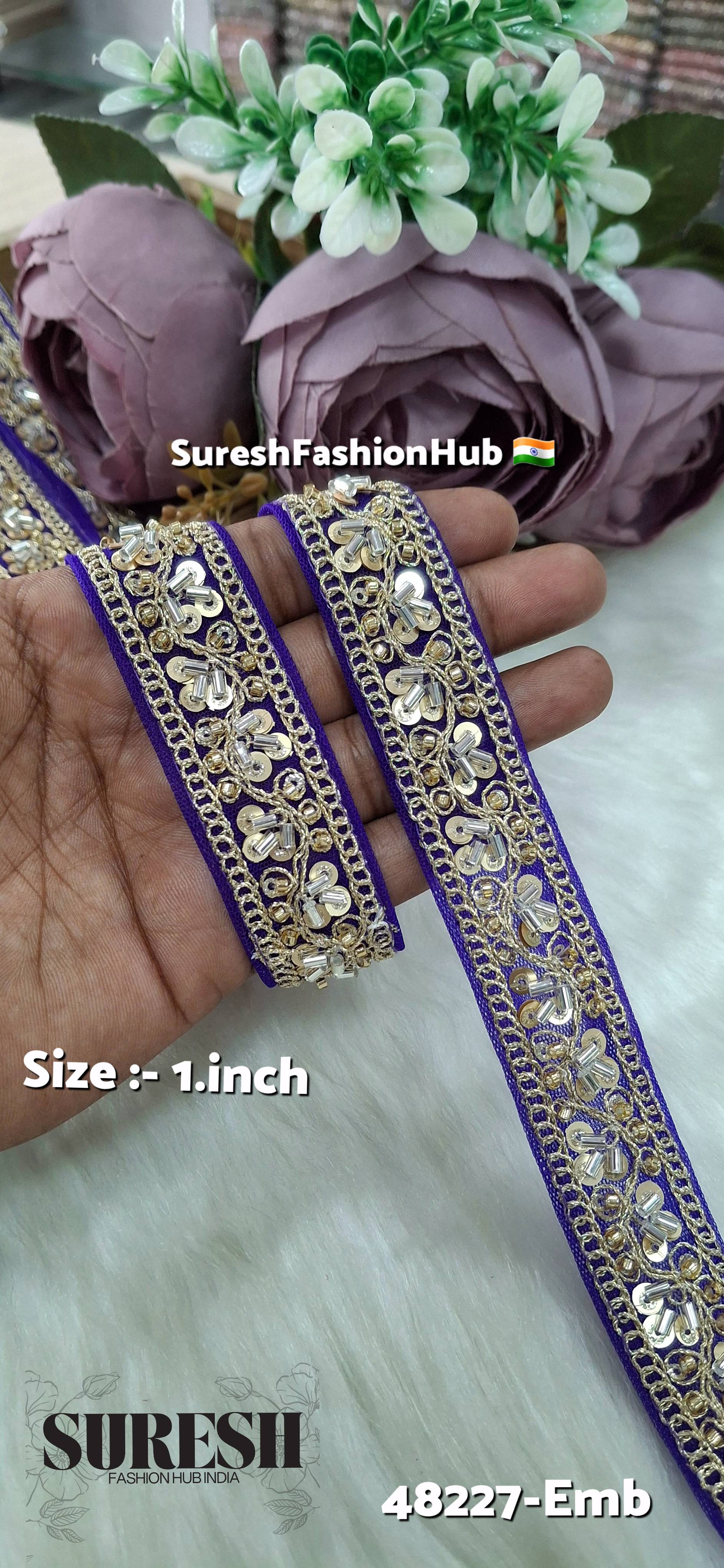 Royal Blue Pearl Embroidery Net Lace