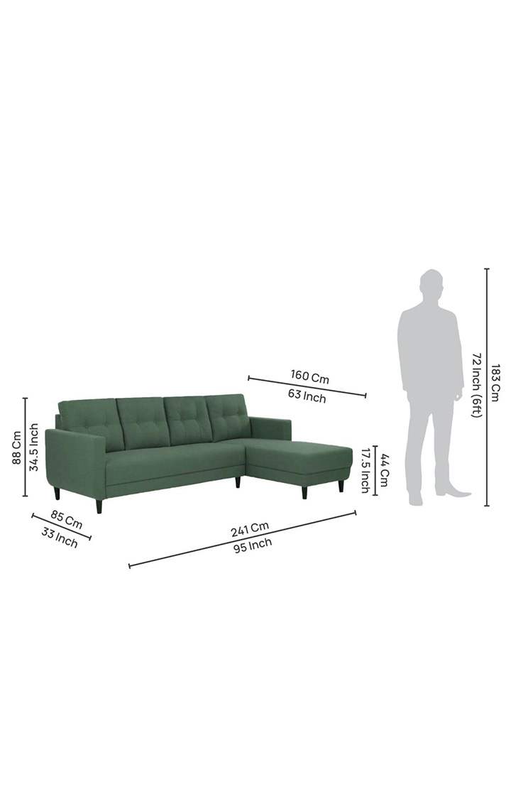 neudot Aria 6 Seater LHS Sectional Sofa in Earth Green Colour