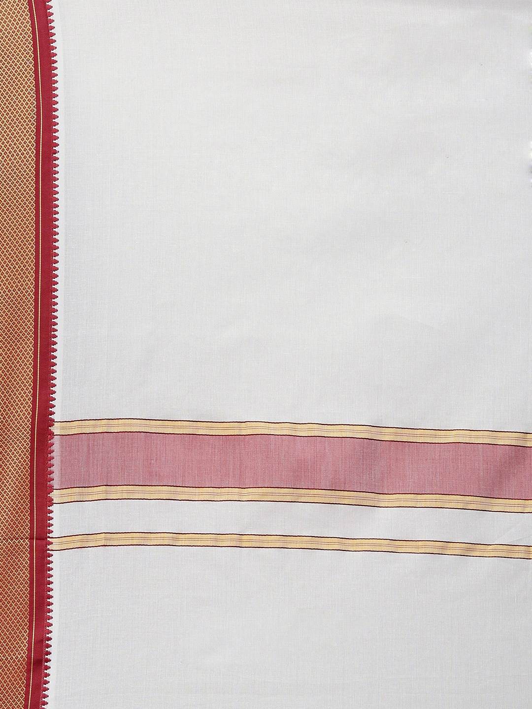 RAMRAJ COTTON Men White Solid Ready Made Panchakacham Dhoti Pants with Angavastram