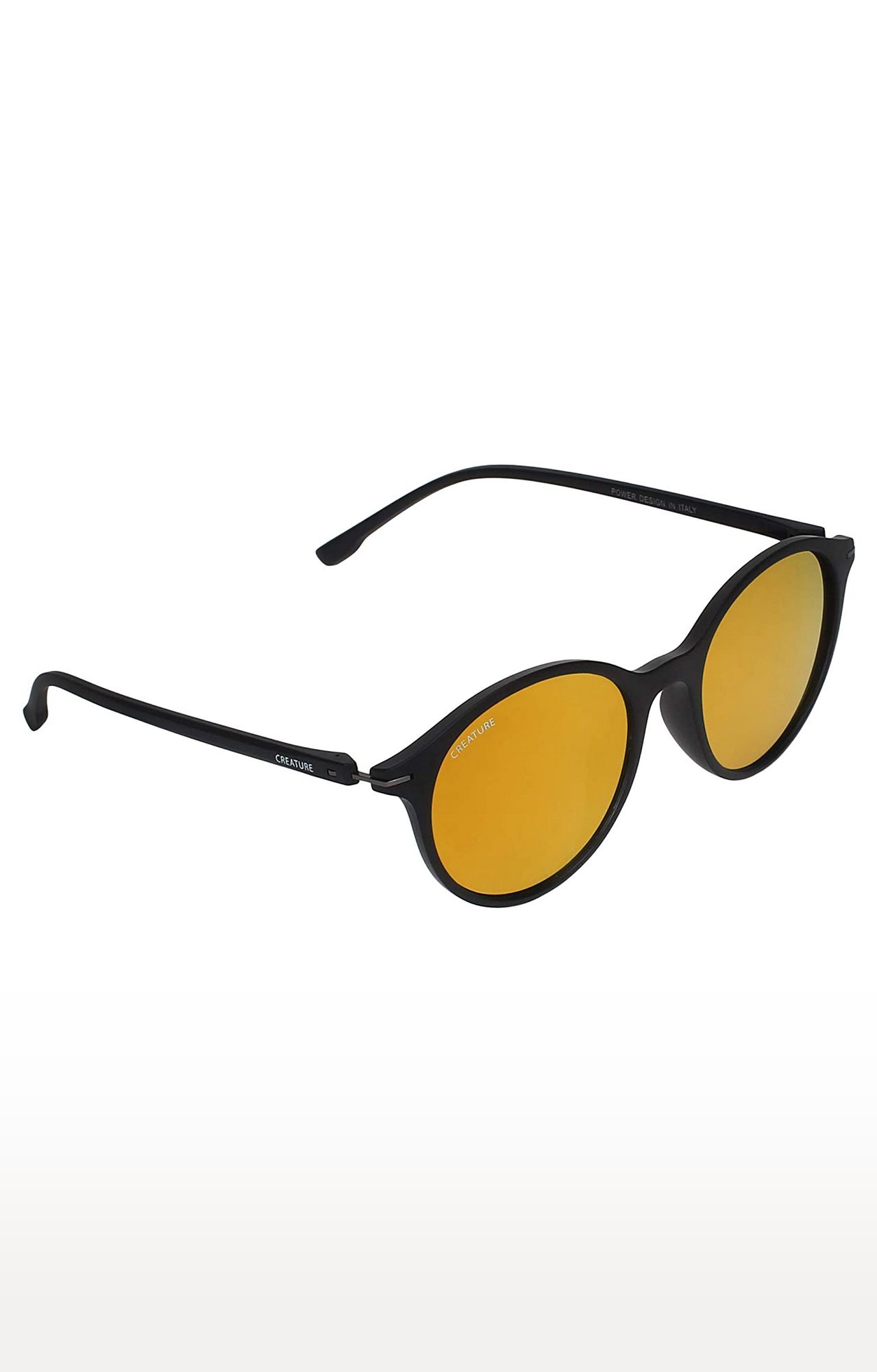 CREATURE | CREATURE Matt Finish Club Master Round UV Protected Unisex Sunglasses (Lens-Yellow|Frame-Black) 0