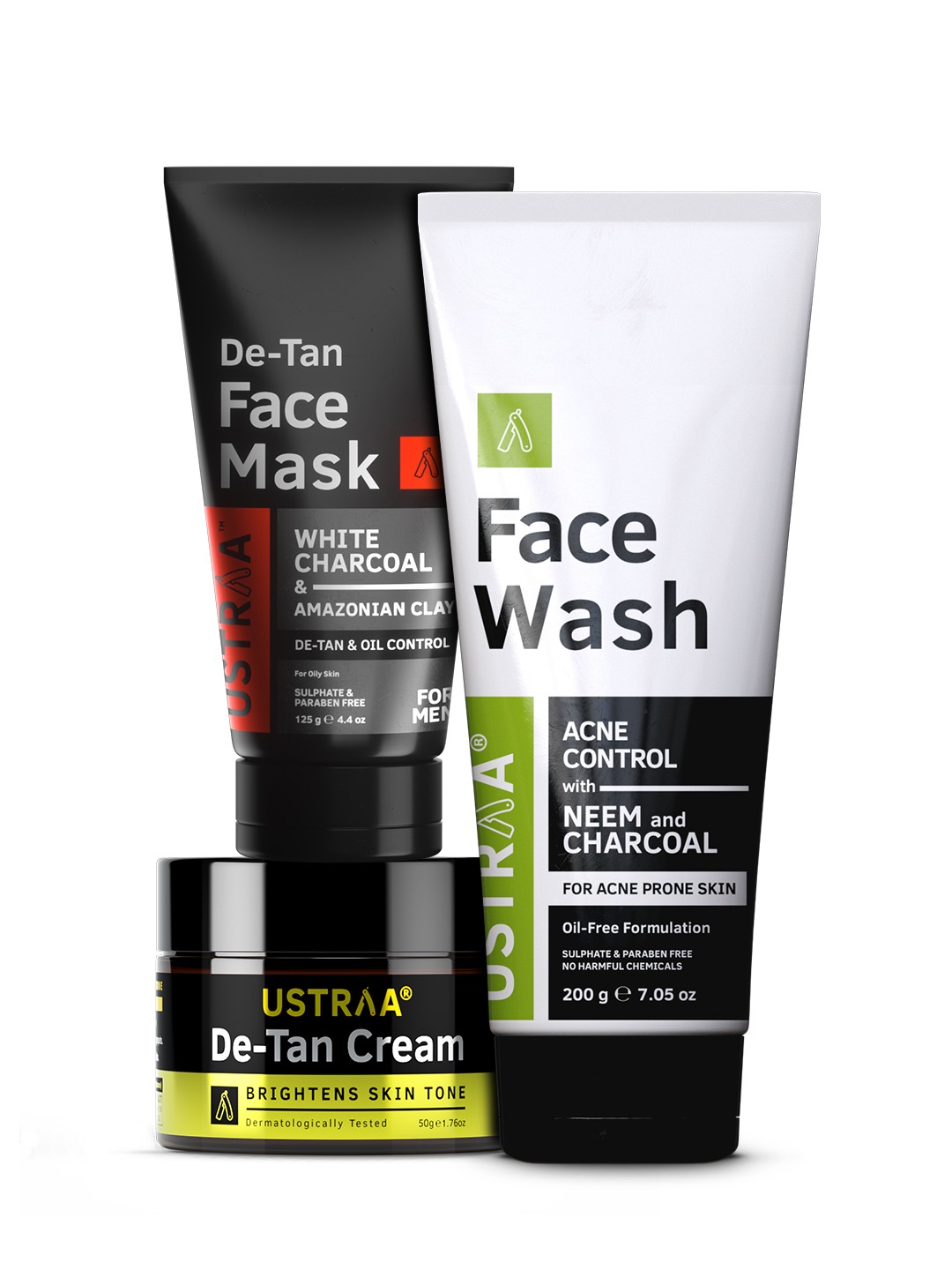 Ustraa Face Wash- Neem & Charcoal 200 g , De Tan Cream 50 g & Face Mask Oily Skin 125 g
