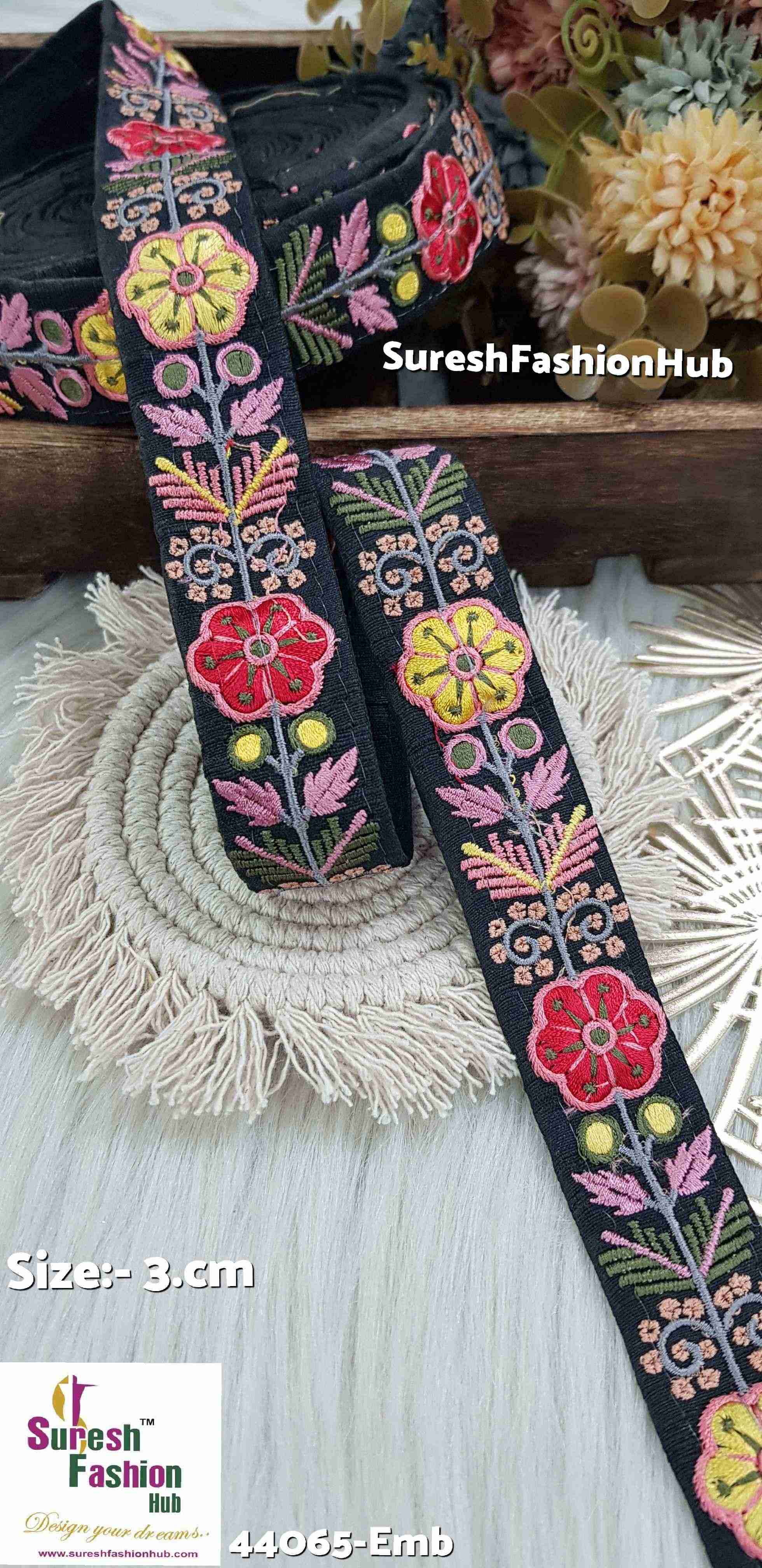Multicolor Thread black Embroidered Lace Fabric