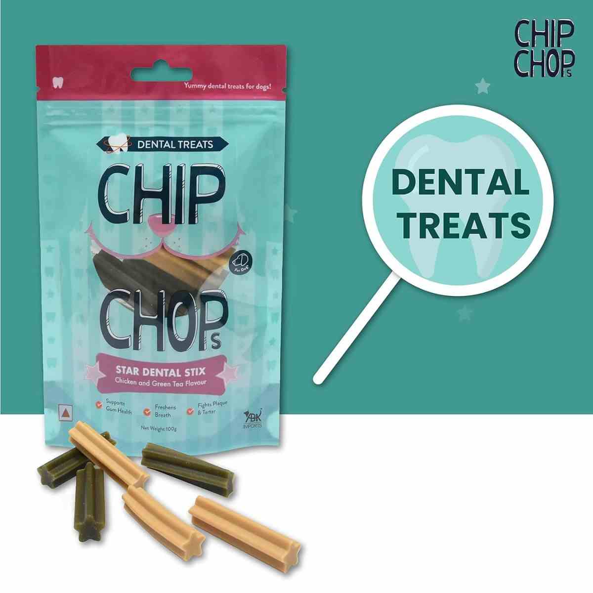 Chip Chops Star Dental Stix Chicken and Green Tea Flavor Dog Treat - 100 g