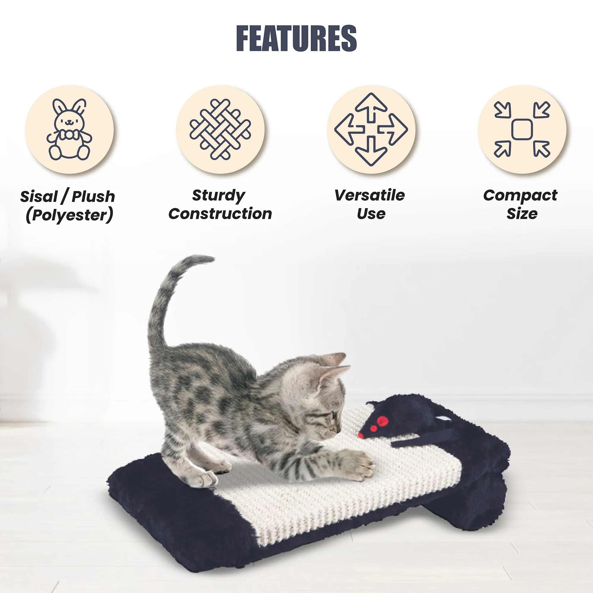 Trixie Scratching Board On A Roll Sisal Rug/Plush for Cats (15×35 cm, Natural/Black)