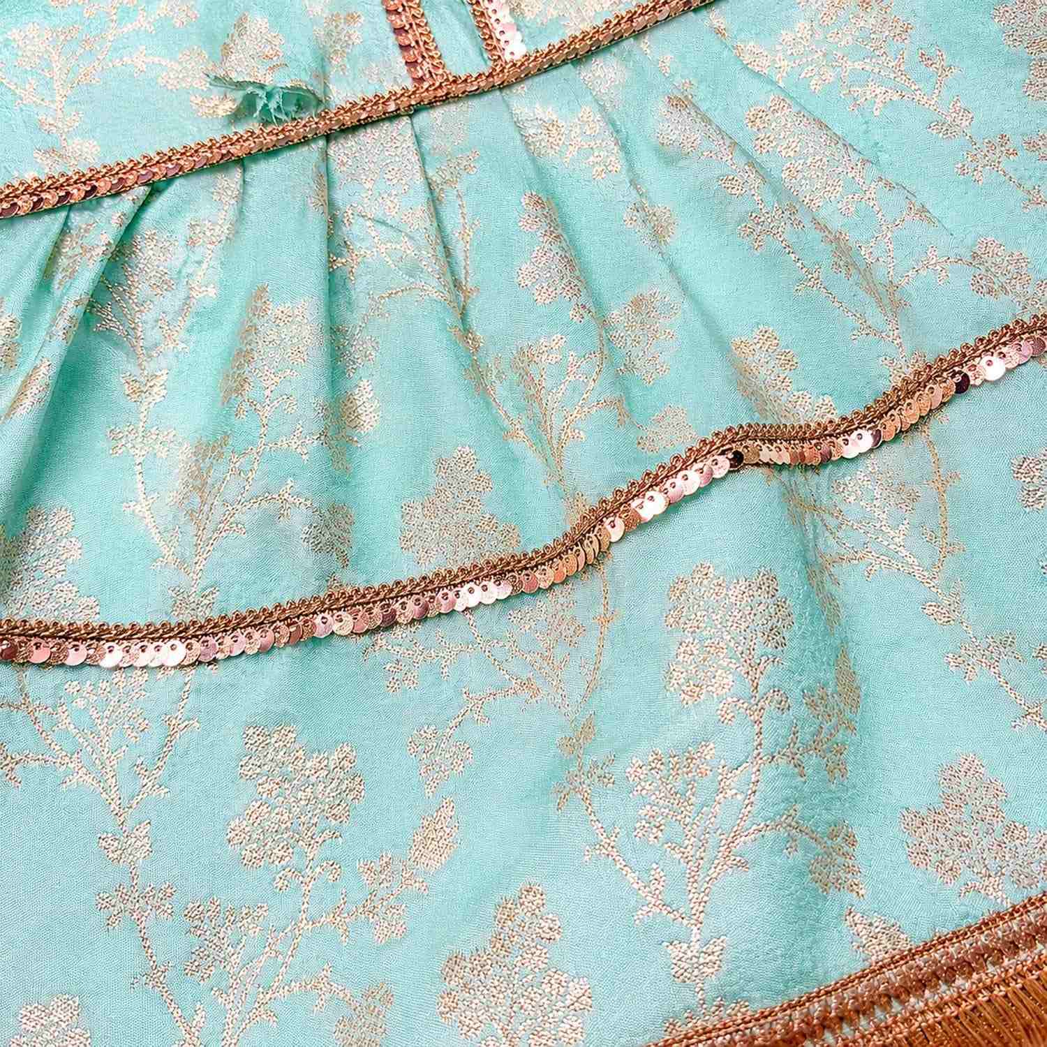 PawsIndia Traditional Royal Zari Dress for Dogs, Ice Blue