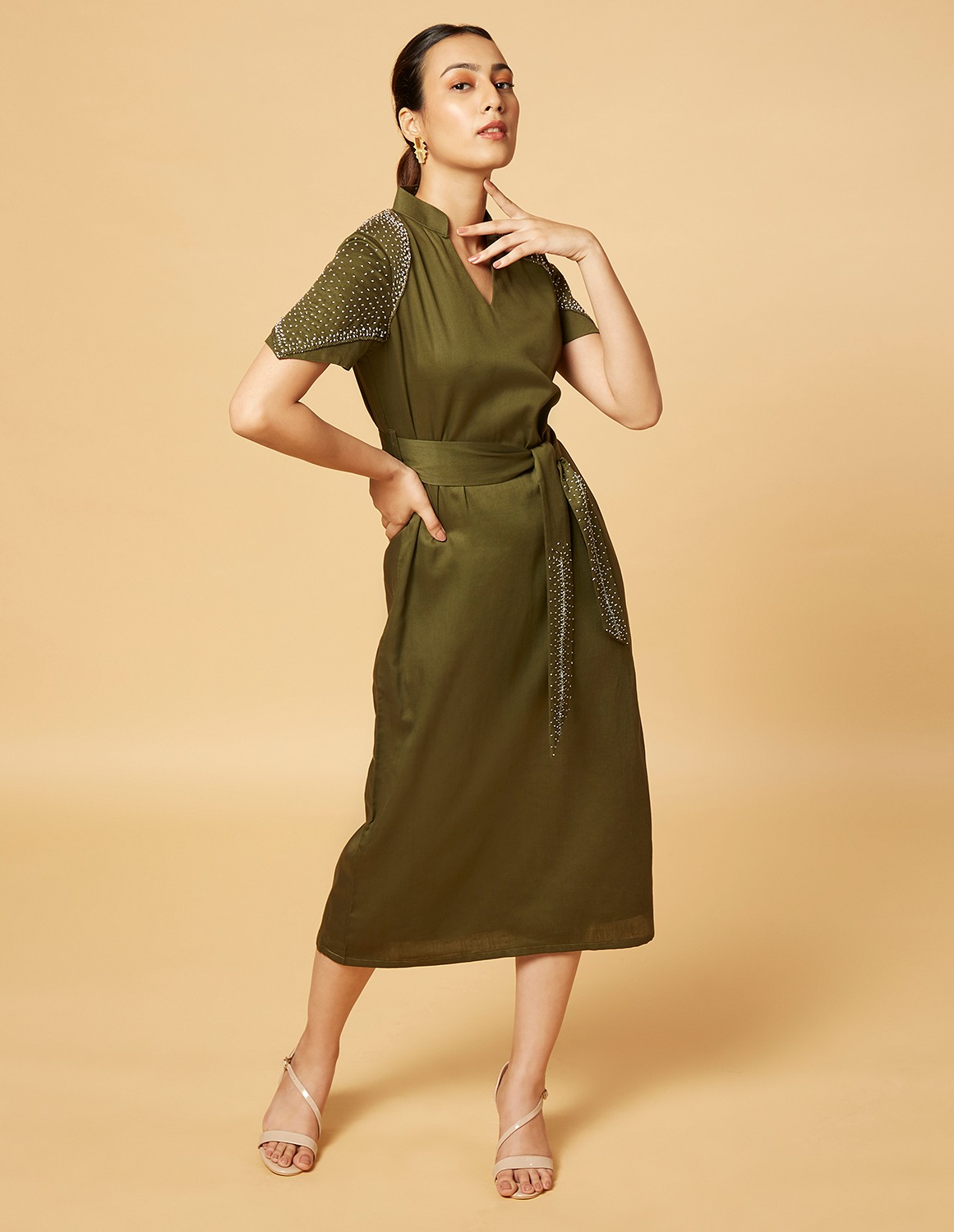 Olive green sheath dress