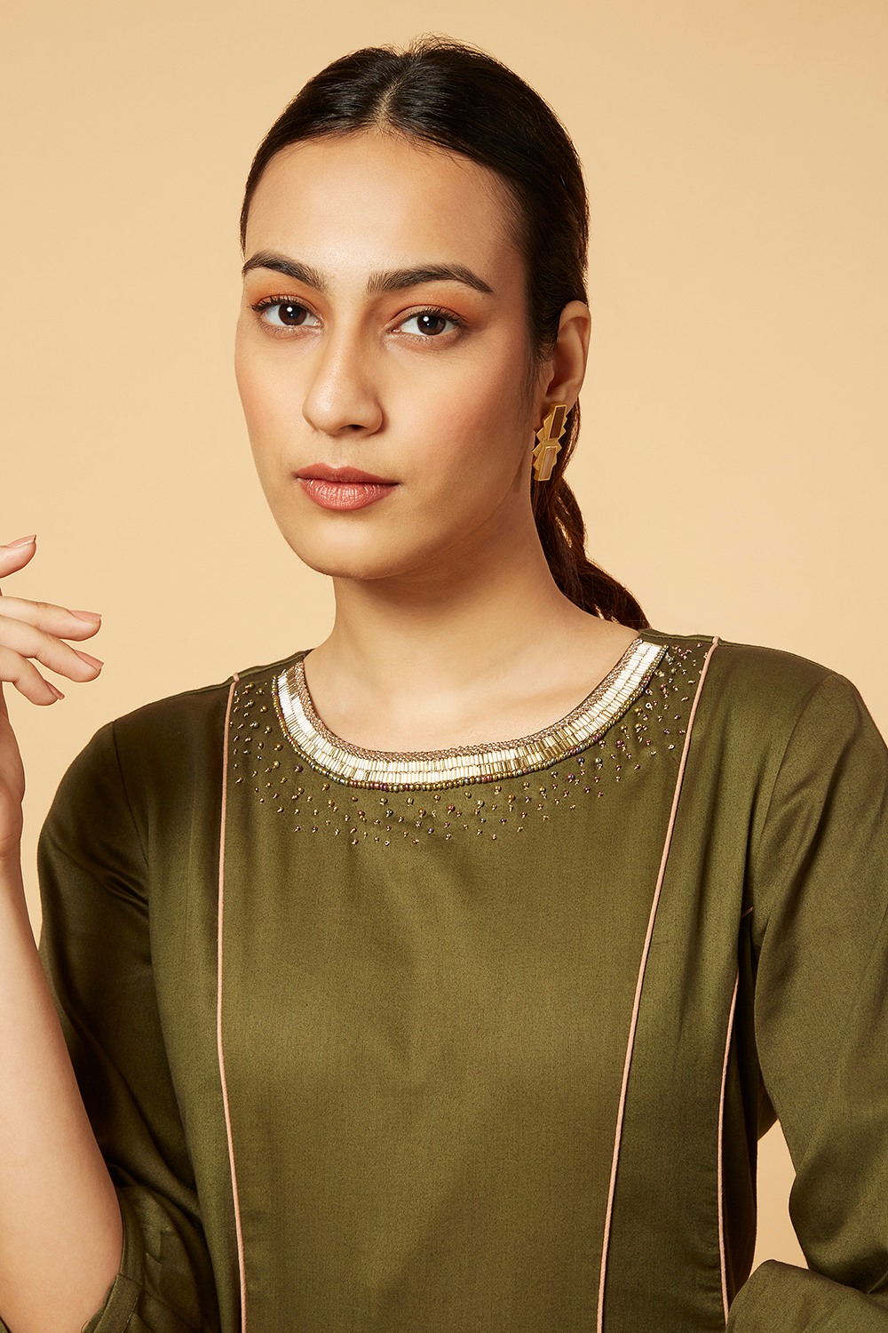 Panelled Dress with neck detail