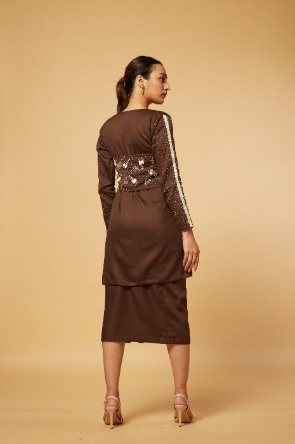 Embroidered bus[er with embellished coat and skirt