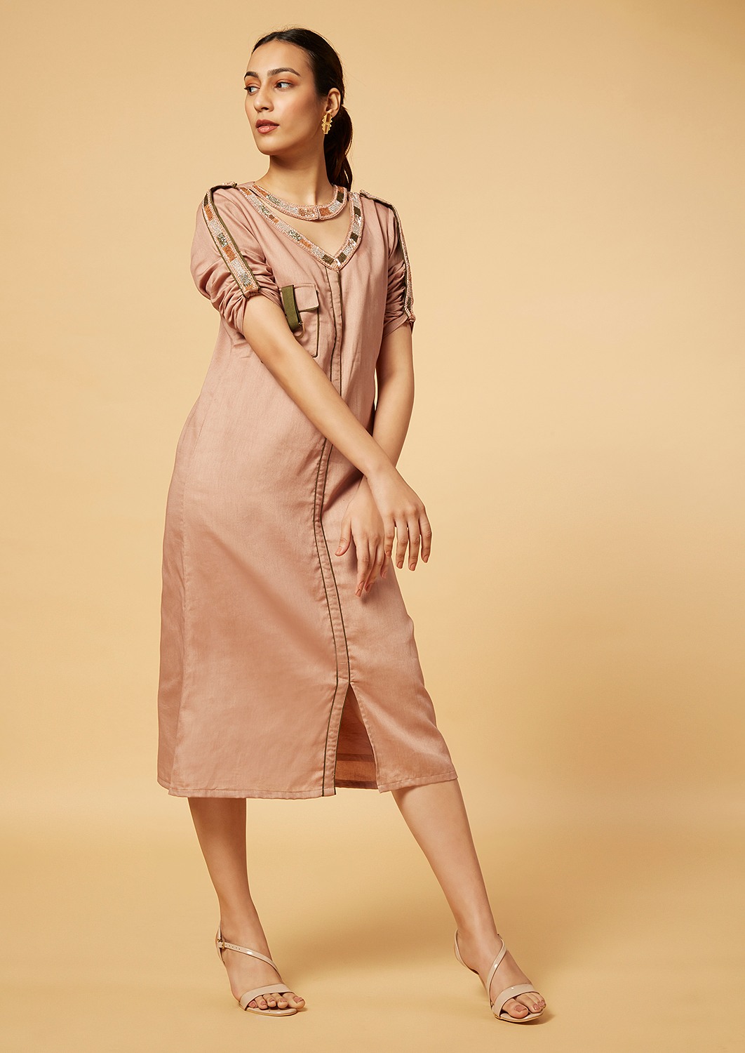 V neck shirt style dress