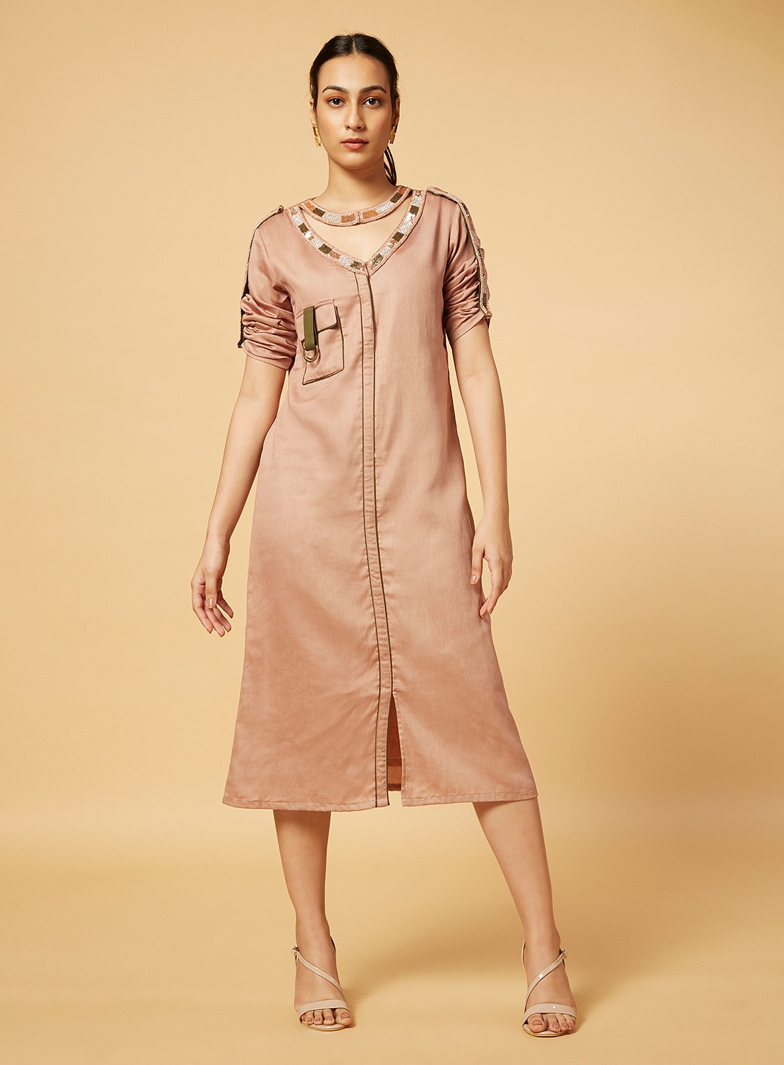V neck shirt style dress