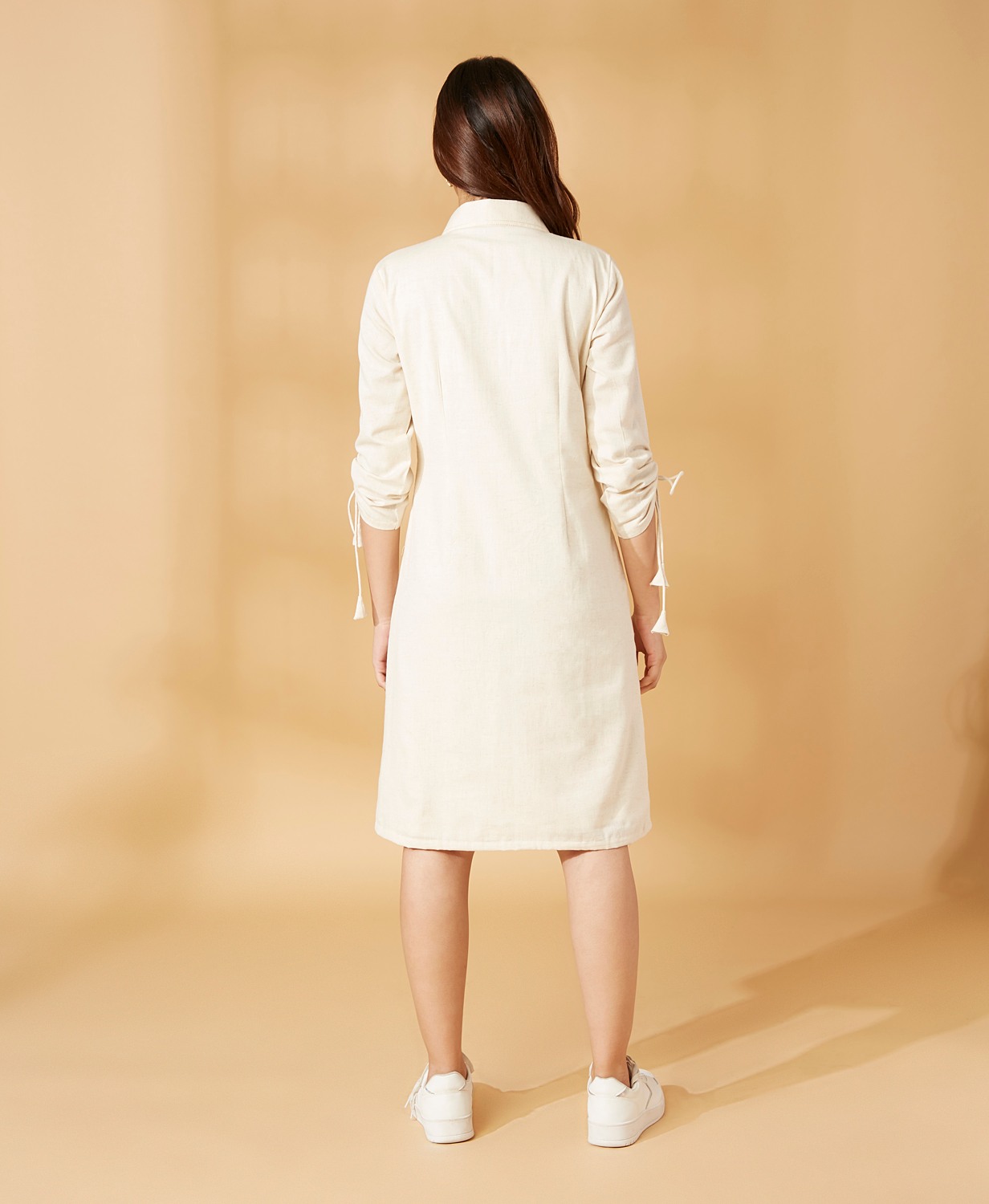 Textured shirt dress with sleeve detail