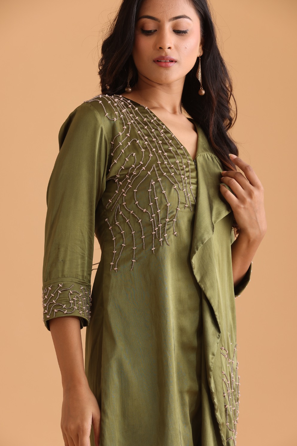 Olive green embroidered dress