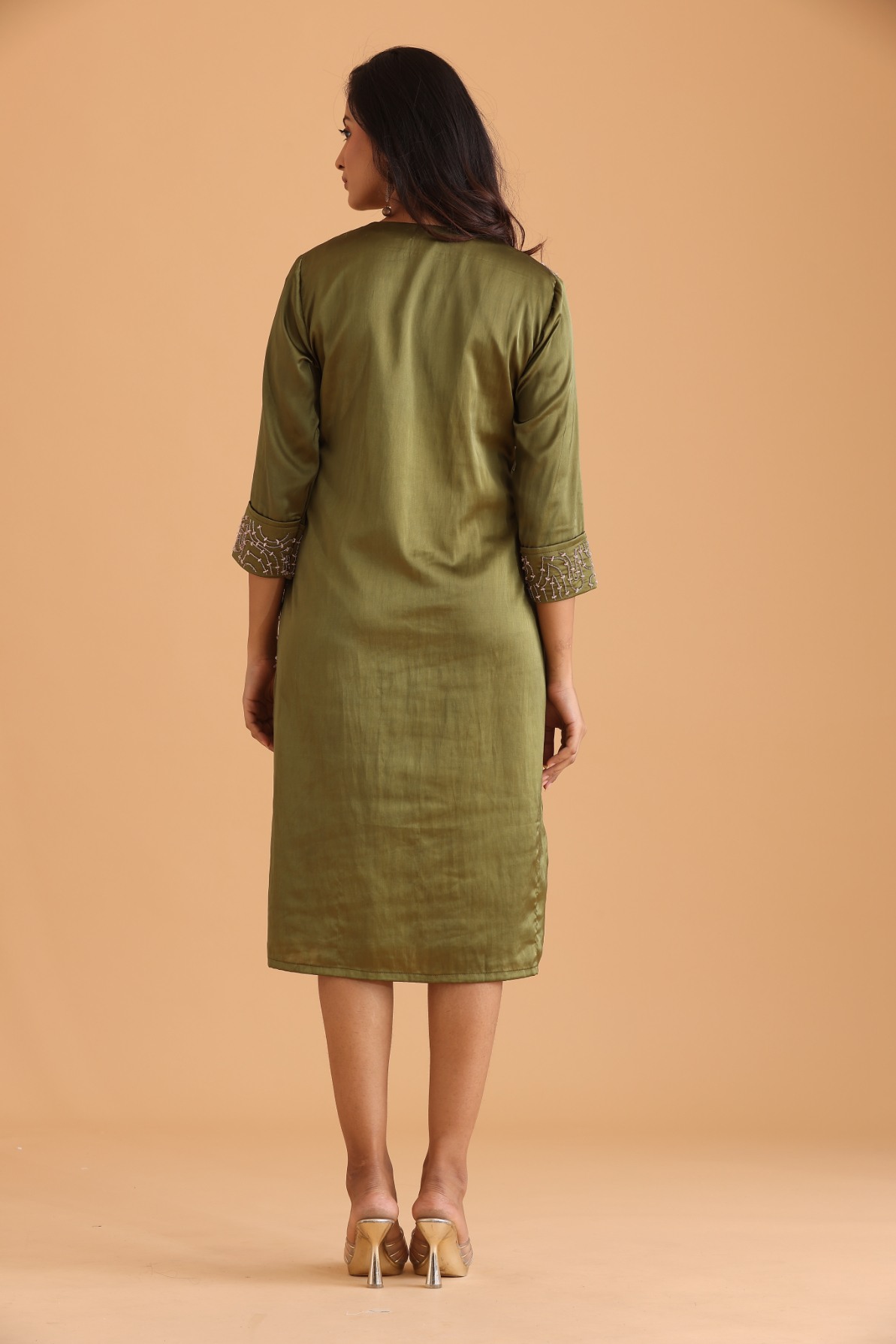 Olive green embroidered dress