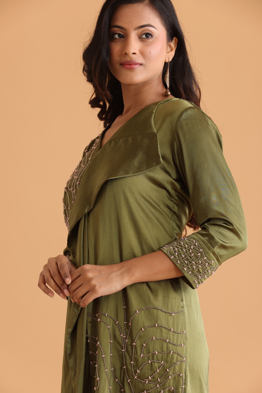 Olive green embroidered dress