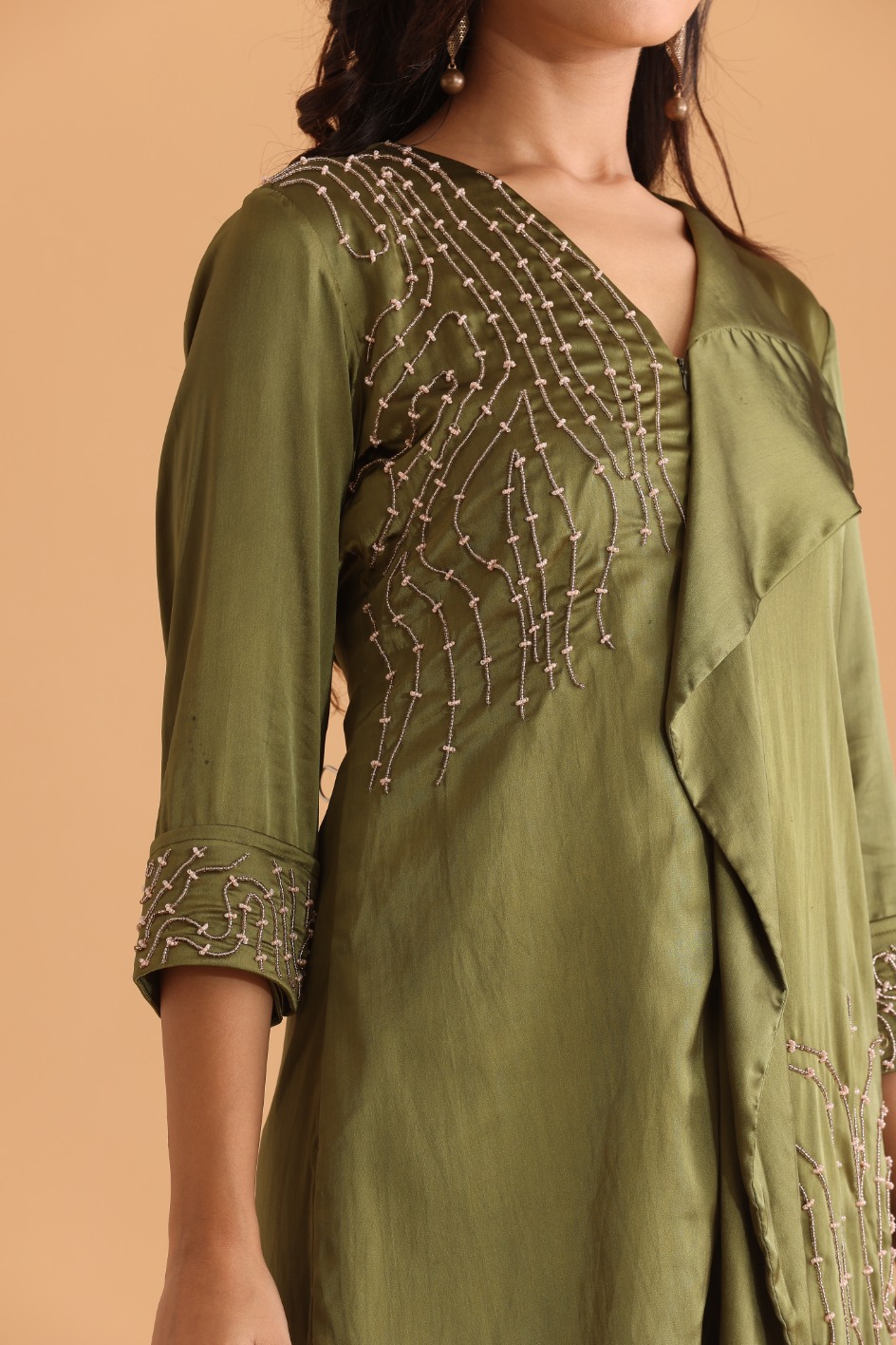 Olive green embroidered dress