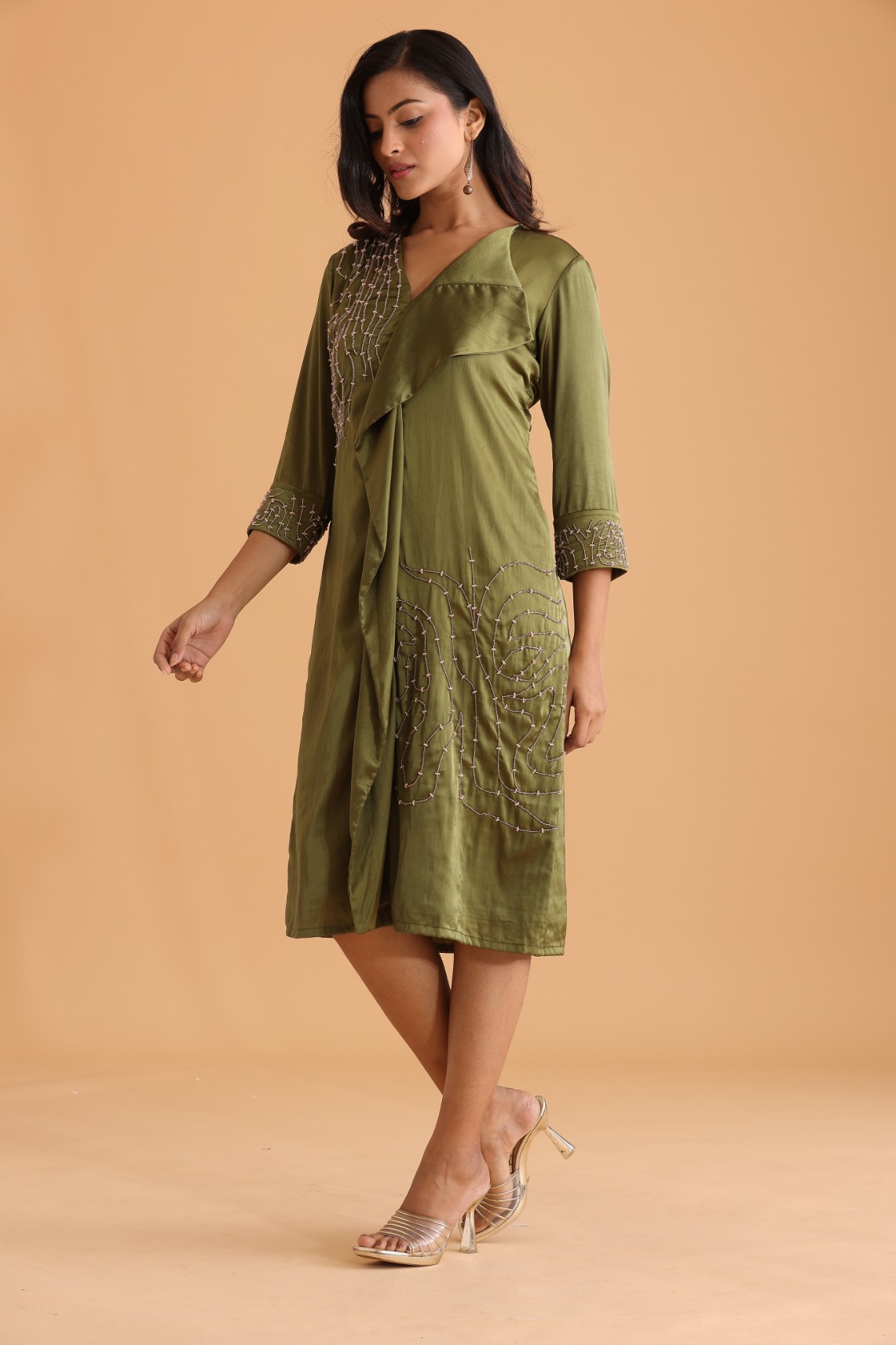 Olive green embroidered dress