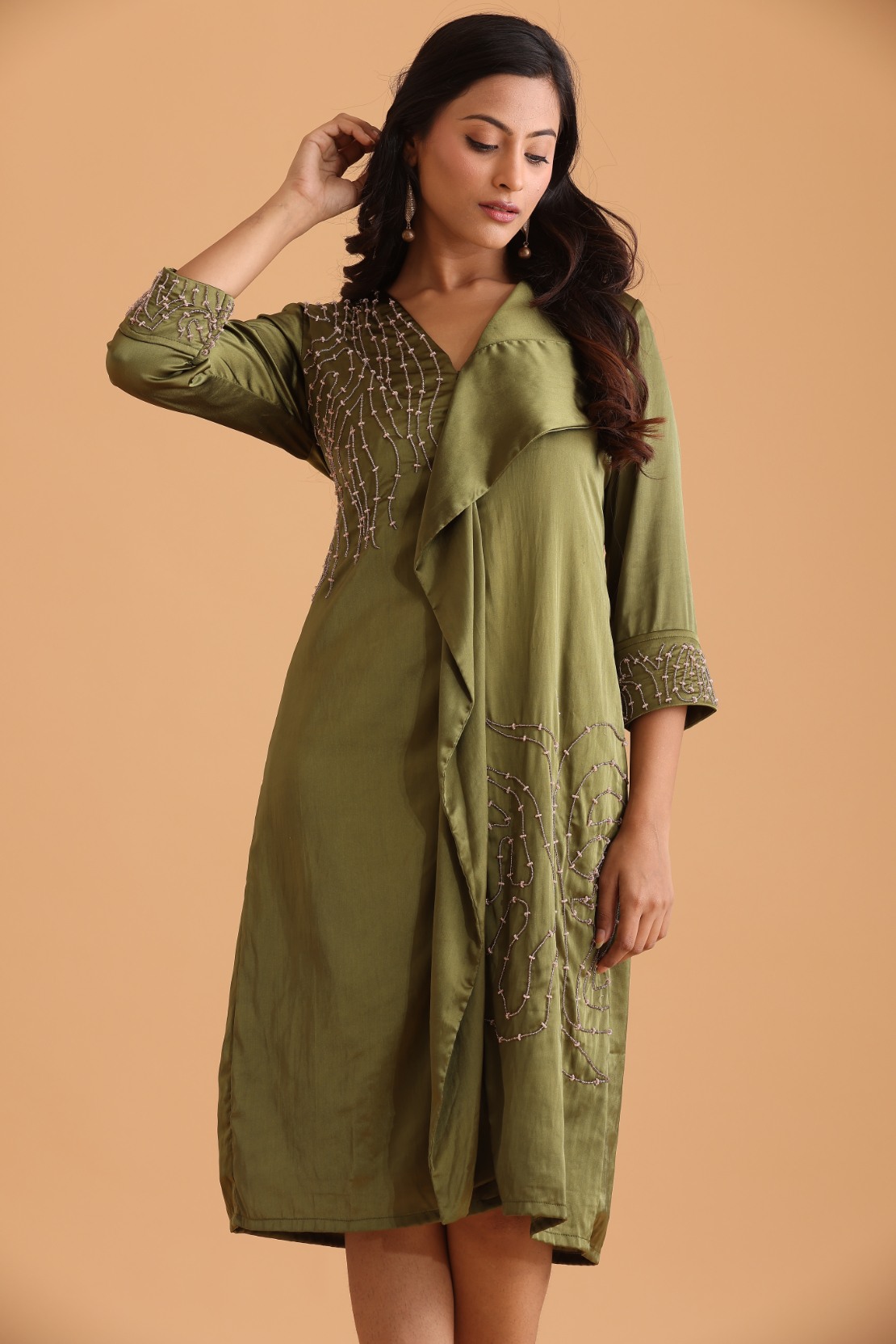 Olive green embroidered dress