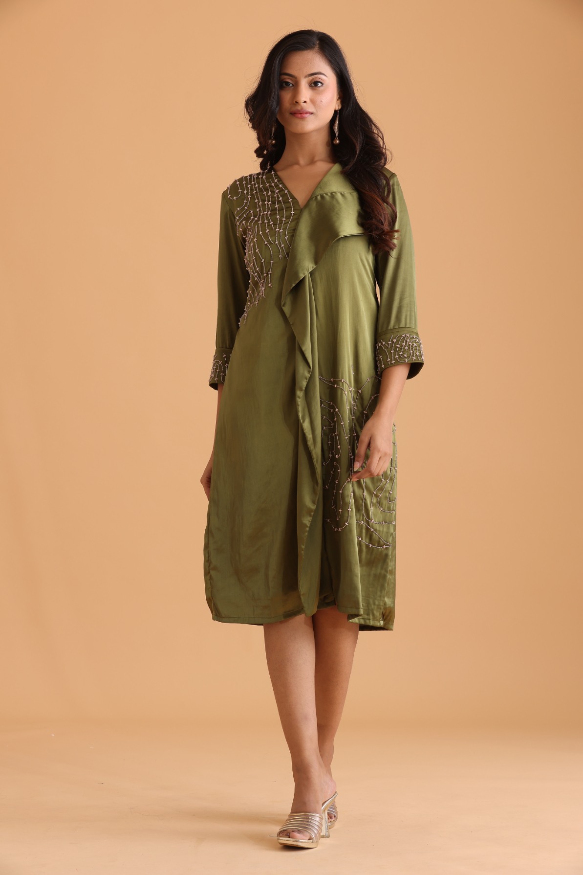 Olive green embroidered dress
