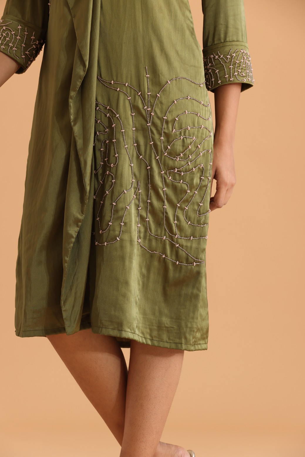 Olive green embroidered dress
