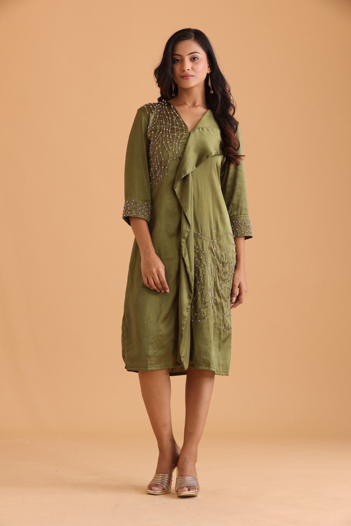 Olive green embroidered dress