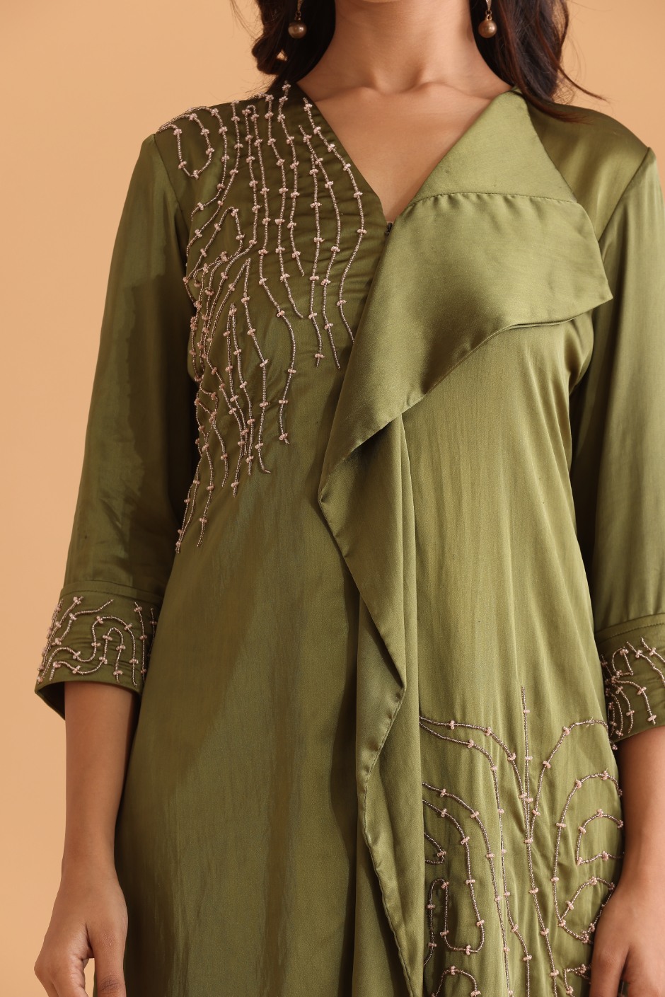 Olive green embroidered dress