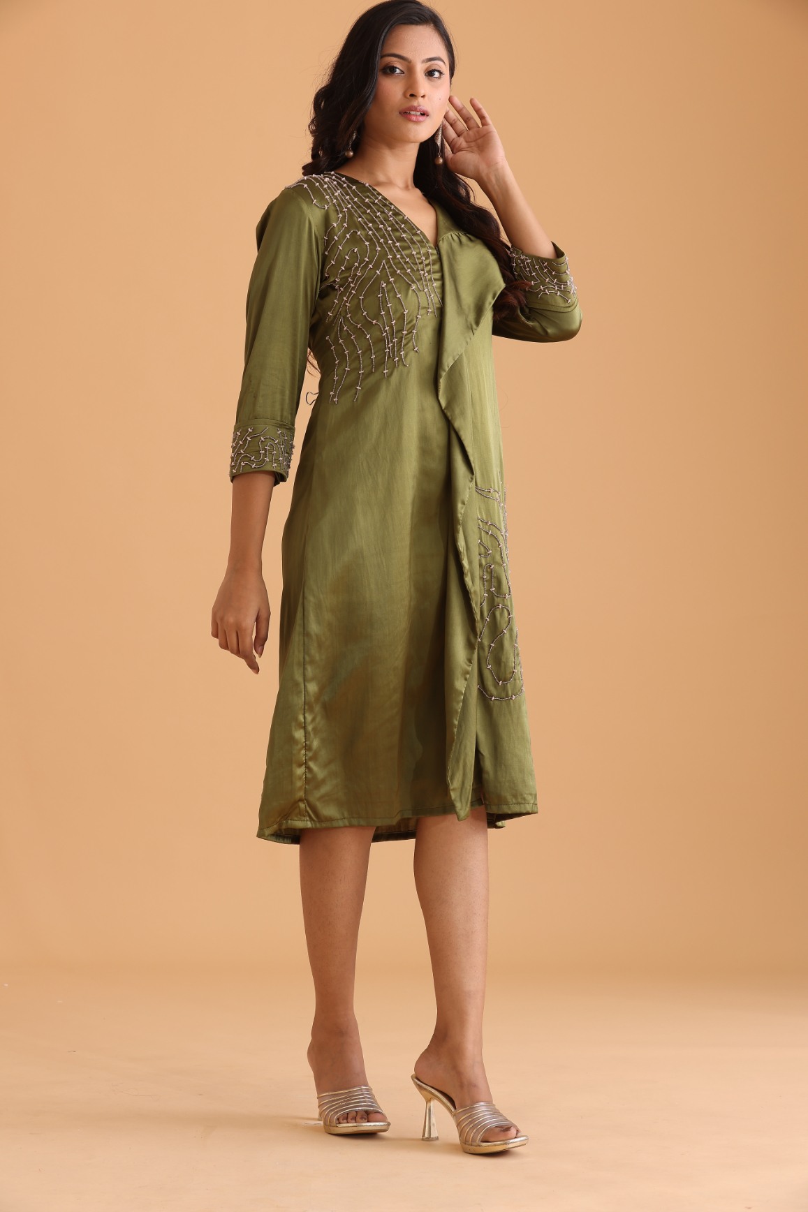 Olive green embroidered dress