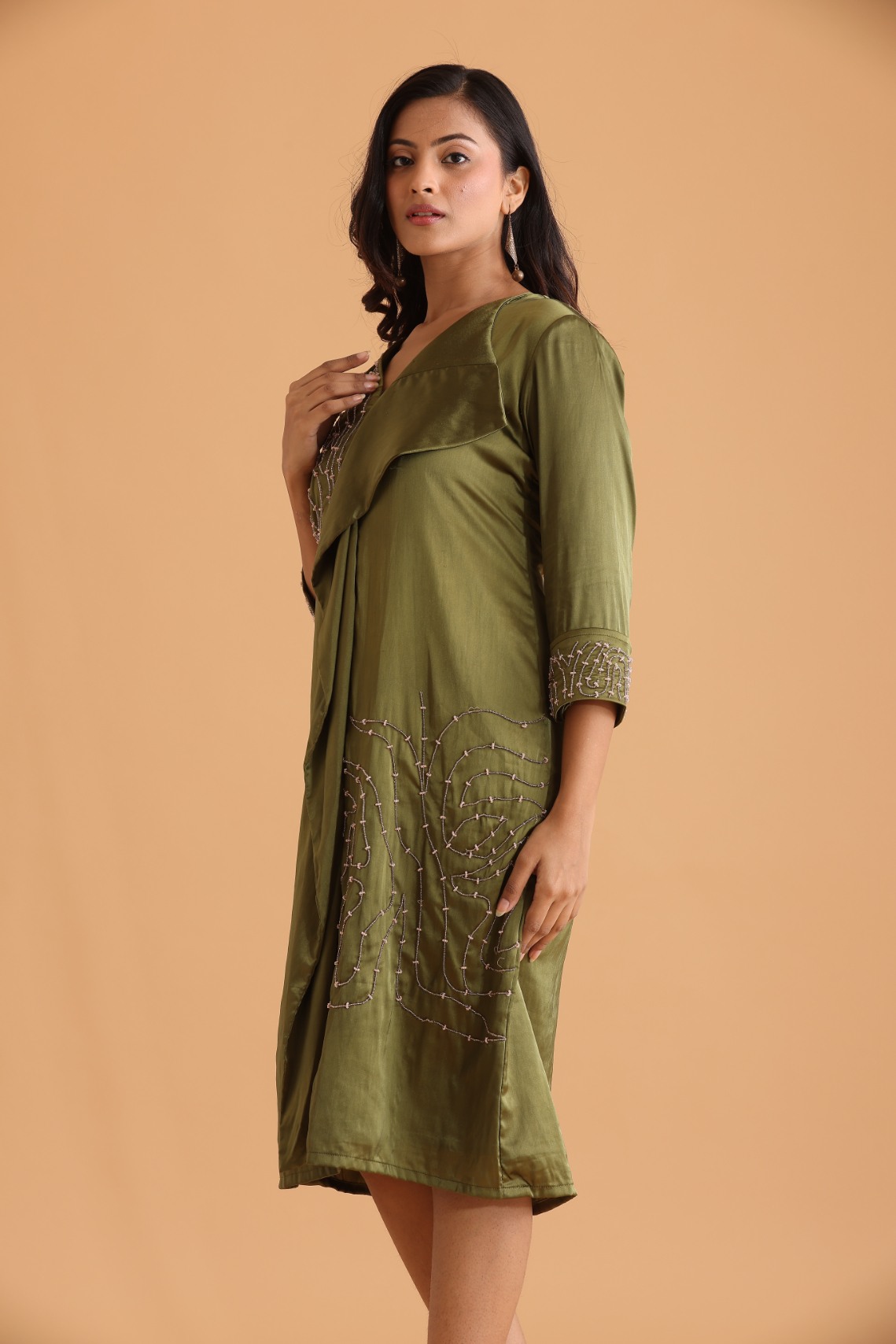 Olive green embroidered dress