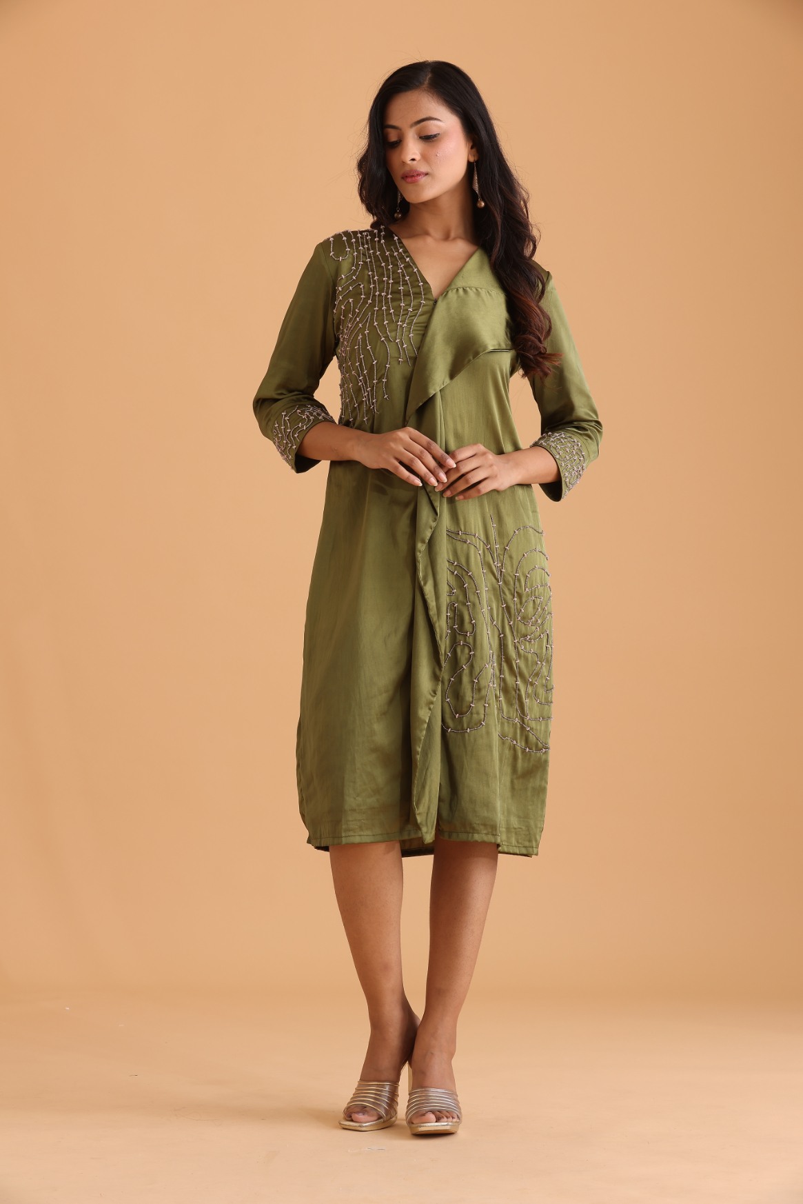 Olive green embroidered dress