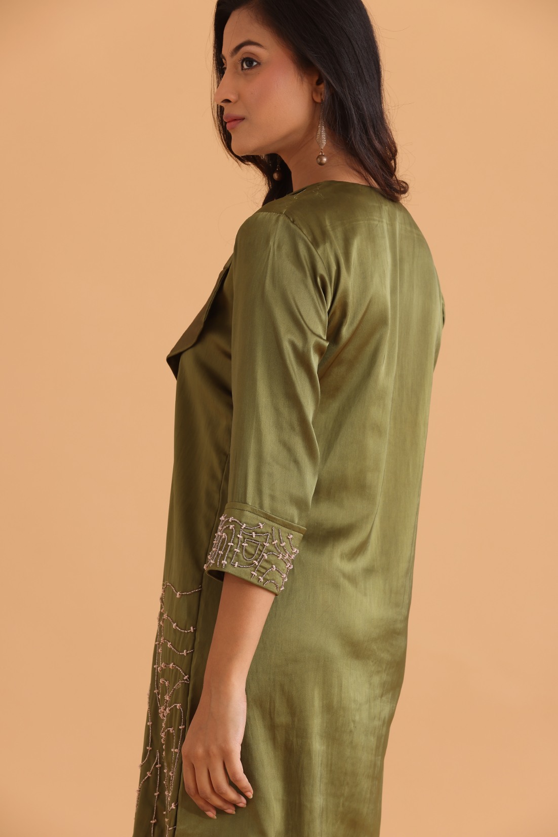 Olive green embroidered dress