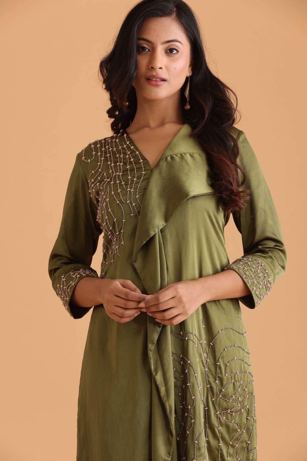Olive green embroidered dress