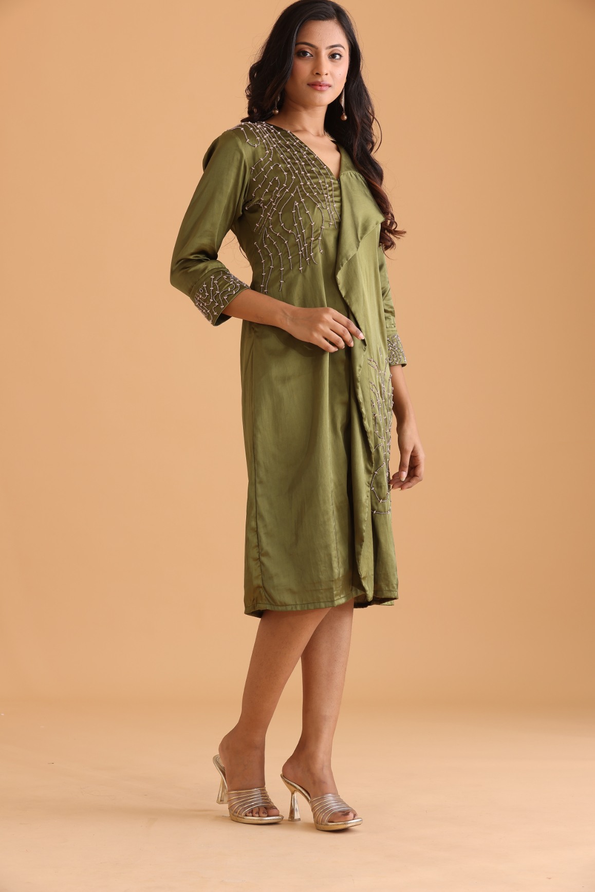 Olive green embroidered dress