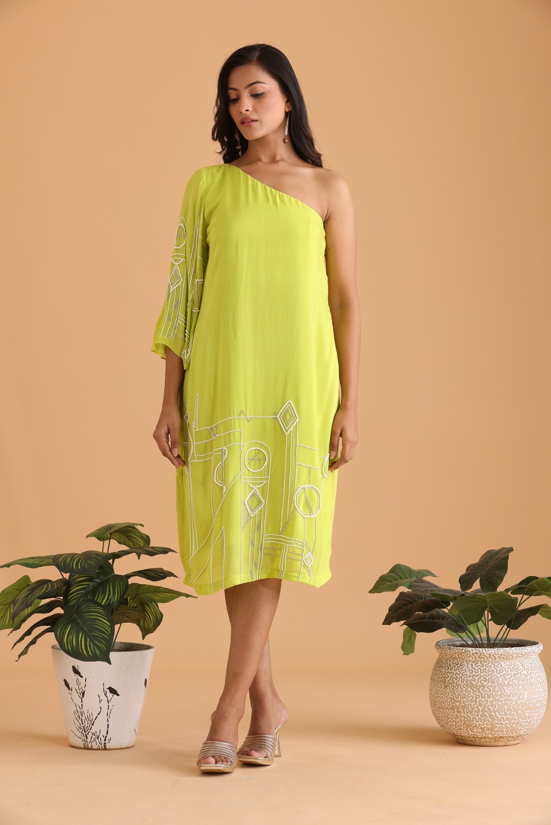 One Shoulder Embroidered Dress