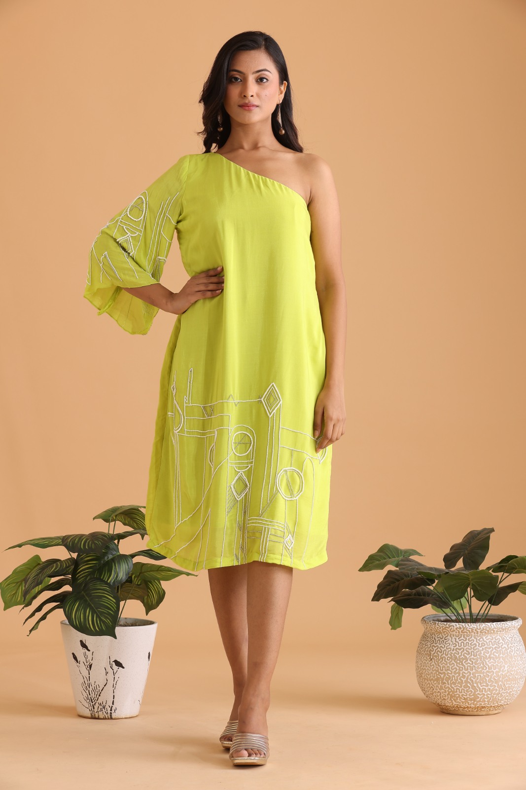 One Shoulder Embroidered Dress