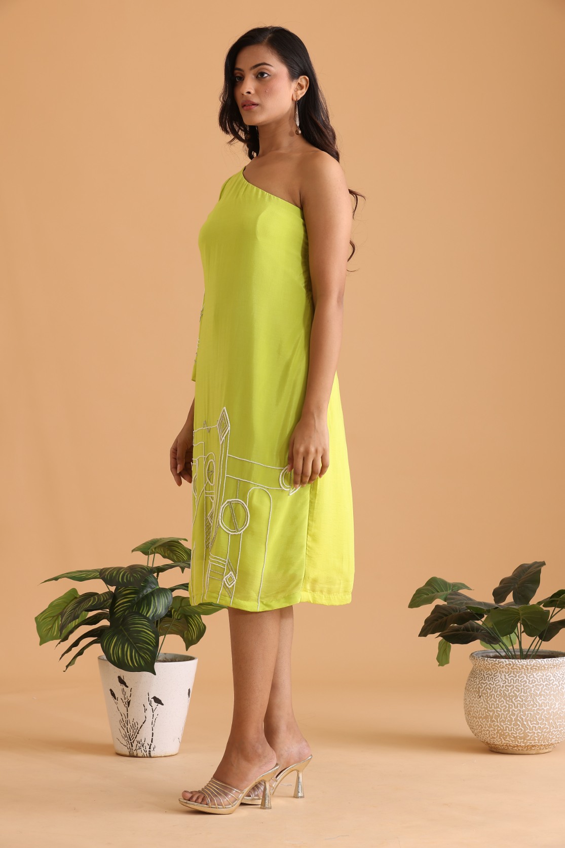 One Shoulder Embroidered Dress