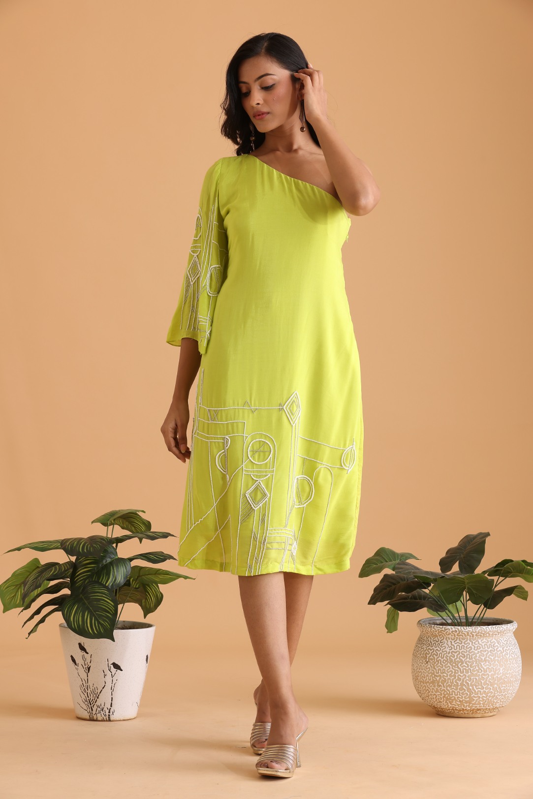 One Shoulder Embroidered Dress