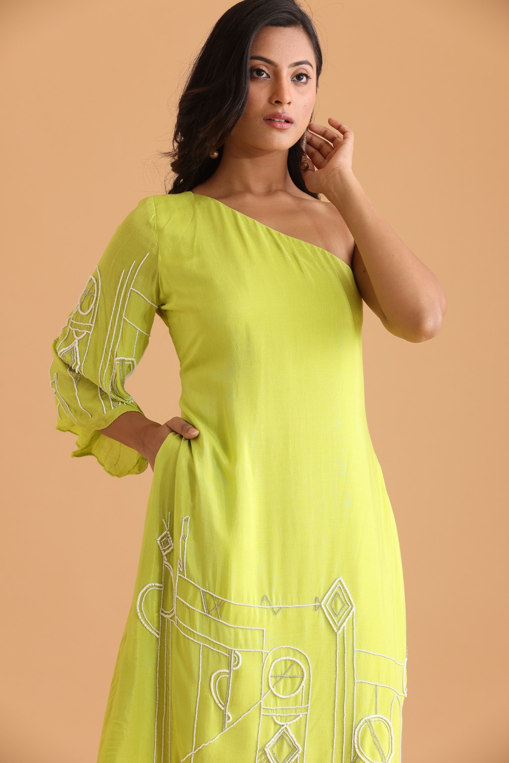 One Shoulder Embroidered Dress