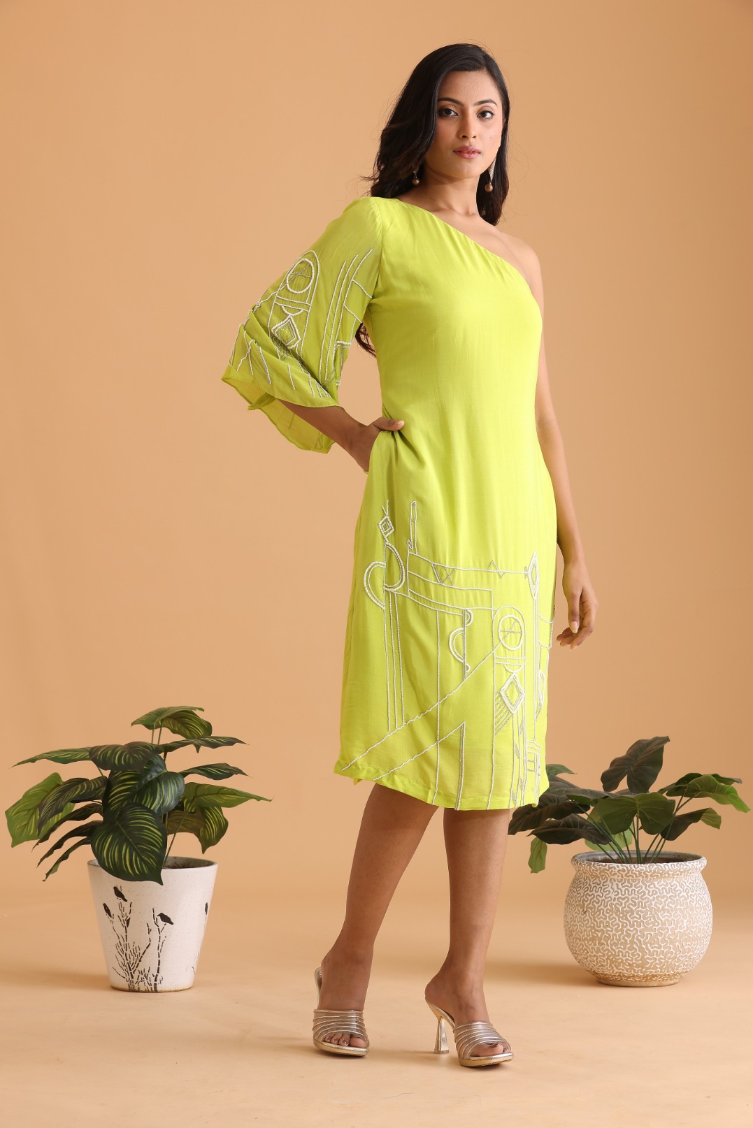 One Shoulder Embroidered Dress