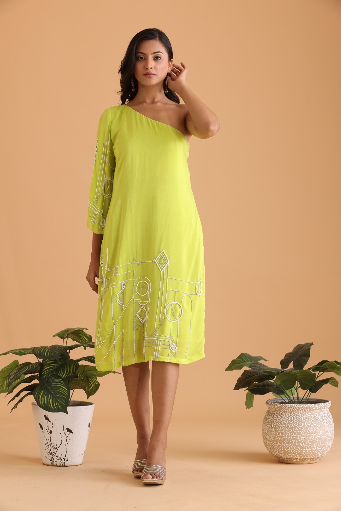 One Shoulder Embroidered Dress