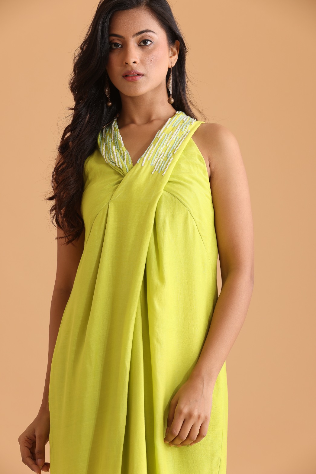 Criss cross neck embroidered dress