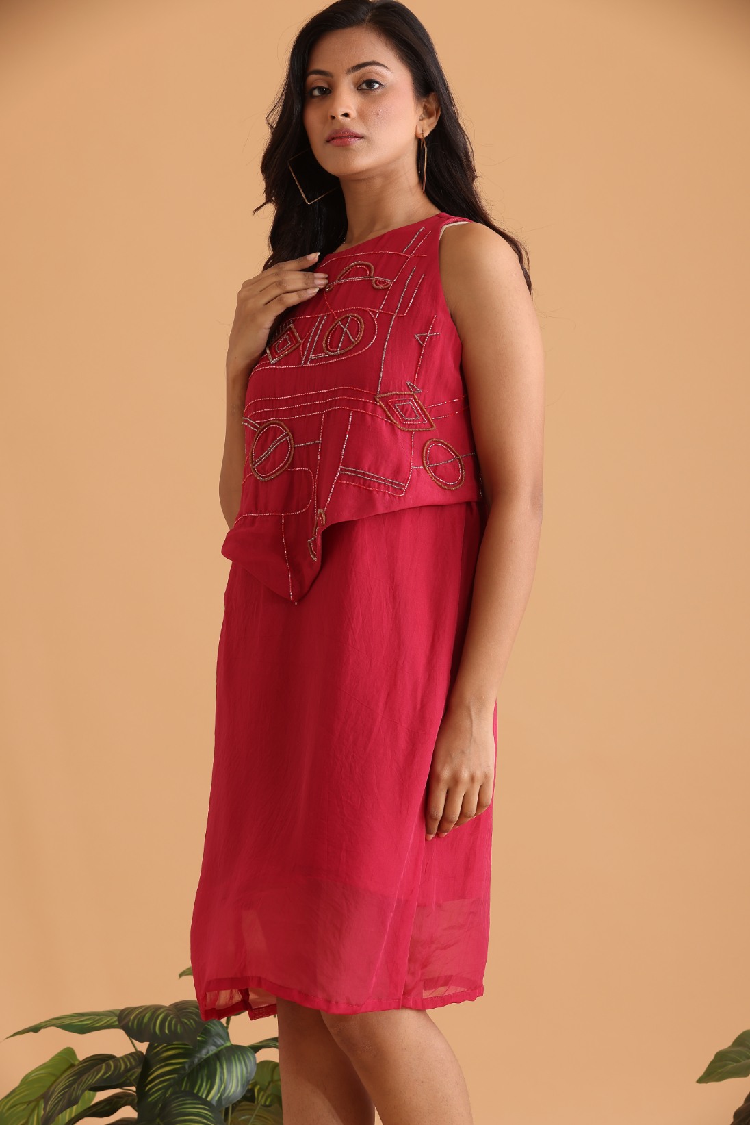 Layered short embroidered dress