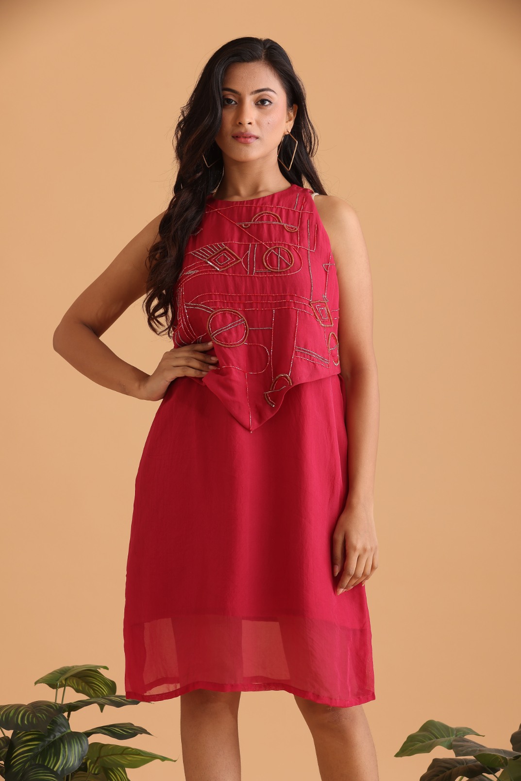 Layered short embroidered dress
