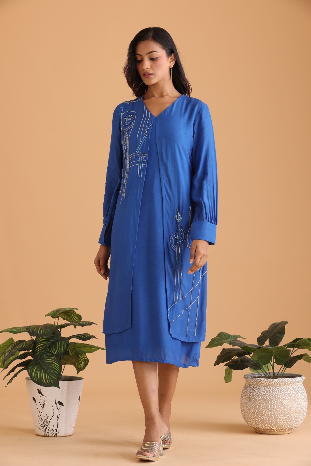 Jacket style embroidered dress