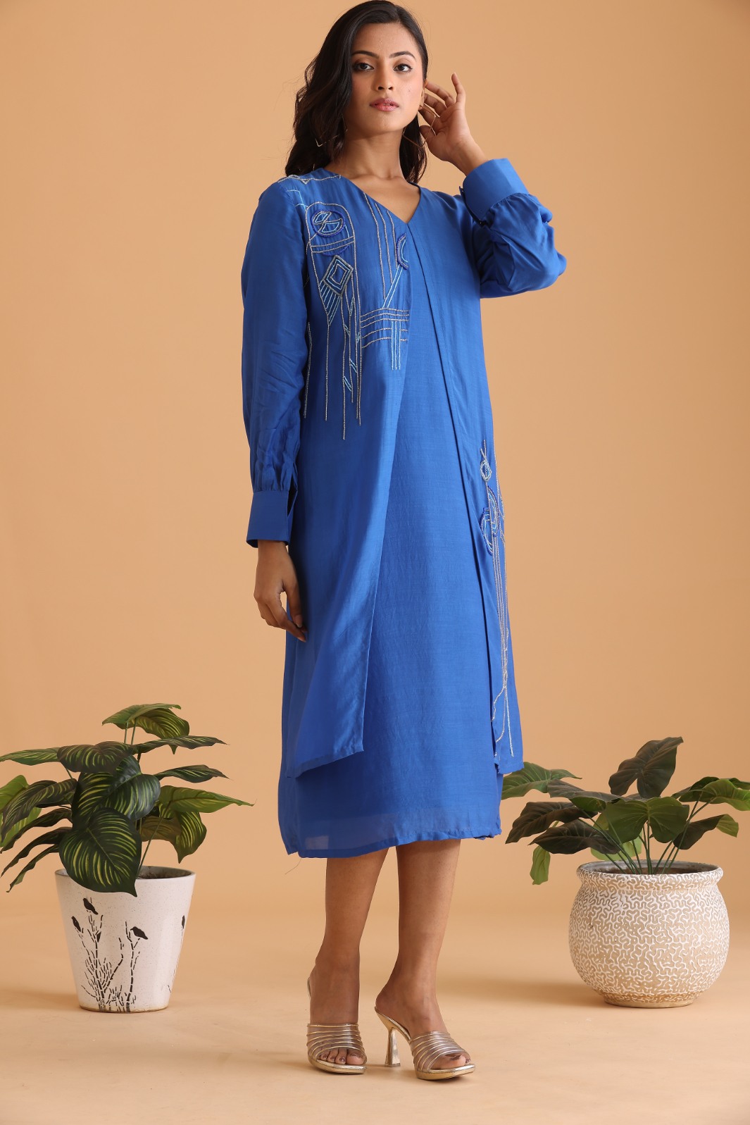 Jacket style embroidered dress