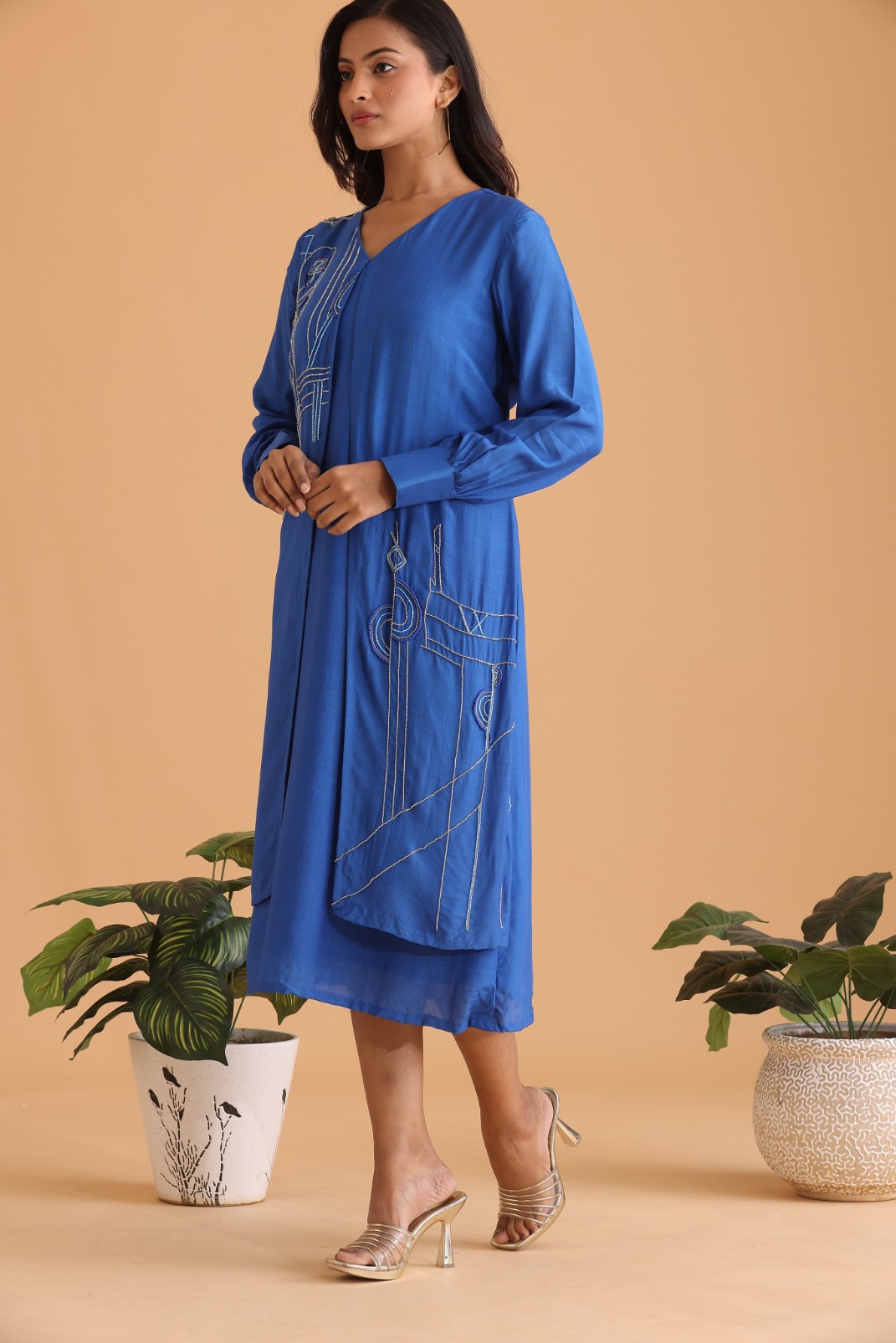 Jacket style embroidered dress