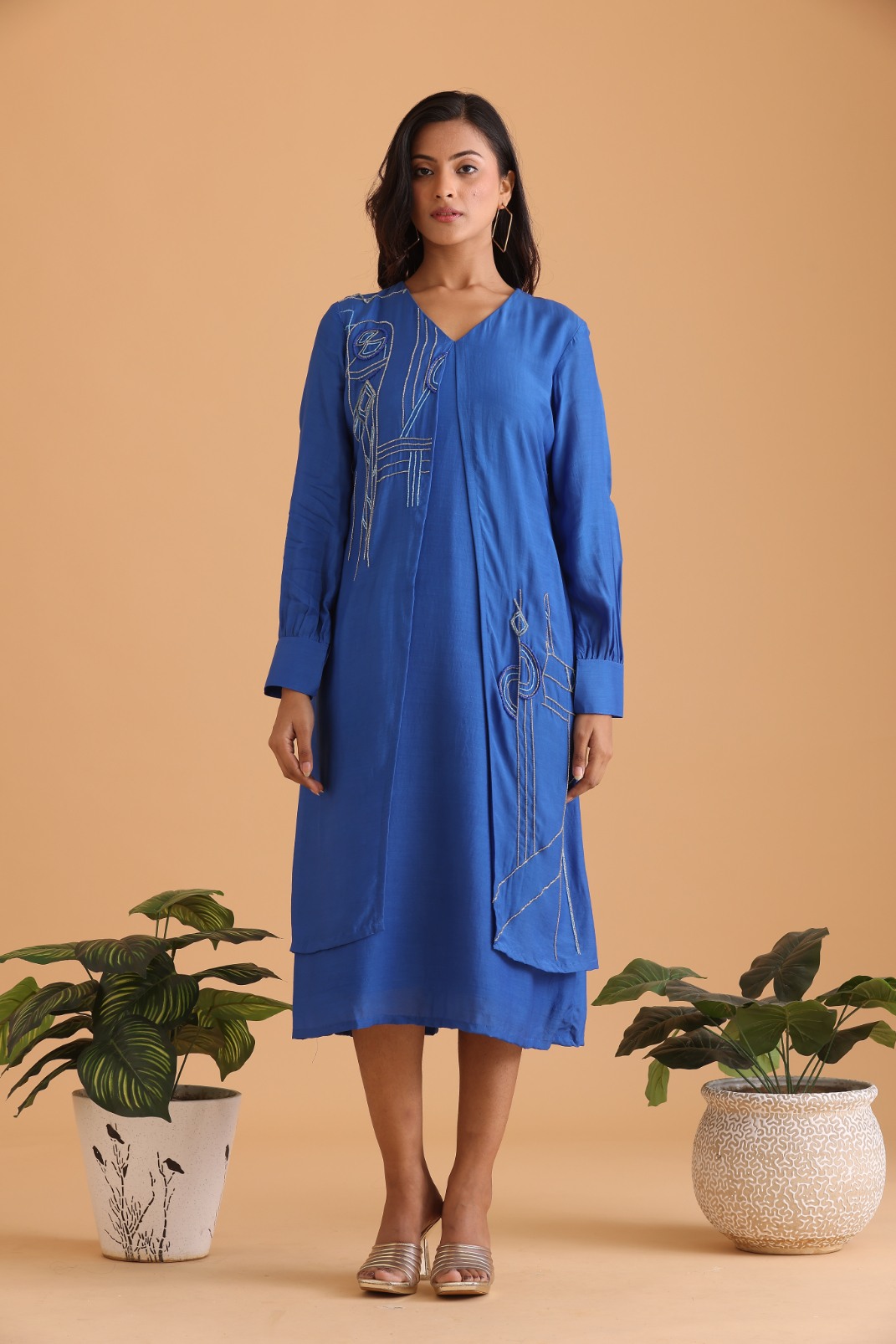 Jacket style embroidered dress