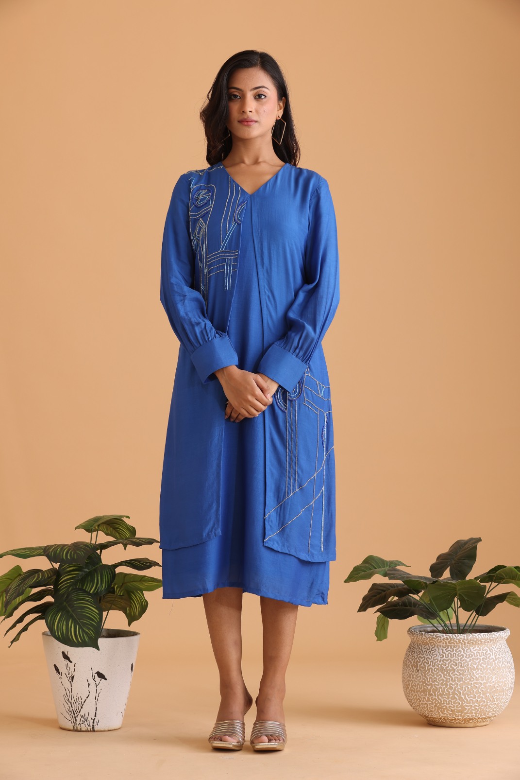 Jacket style embroidered dress
